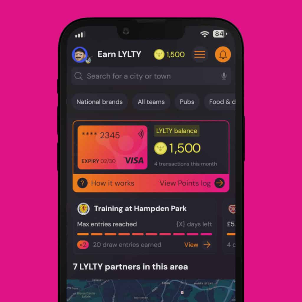 FanHub's 'Earn LYLTY' mobile app UI