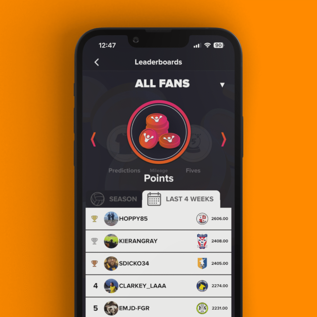 FanHub app: Leaderboards feature interface
