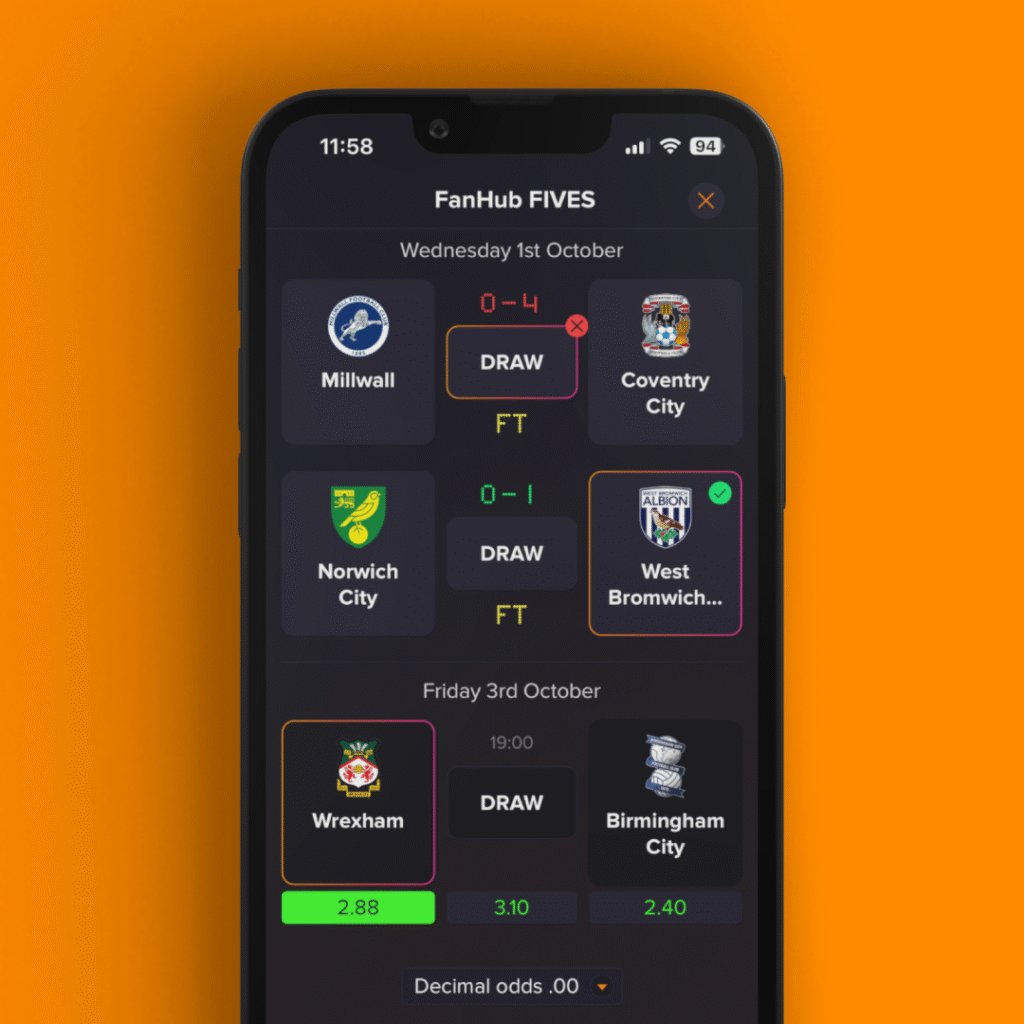 FanHub app: FIVES feature interface